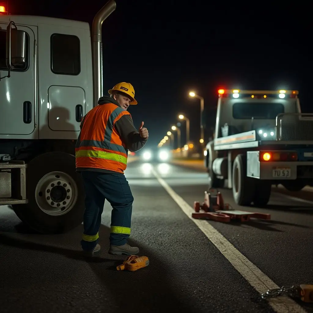 A professional tow operator in a safety vest preparing to assist a motorist in Littleton.